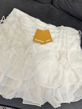 Sandro White Ruffled Mini Skirt